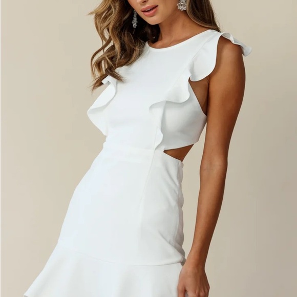 Selfie Leslie Dresses & Skirts - Selfie Leslie Jackie Wide Ruffle Hem Pinafore Dress White